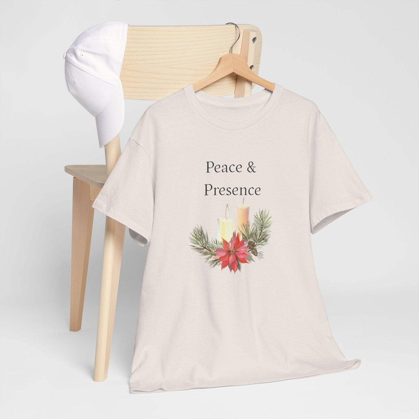 Peace & Presence Cozy Tee — Holiday Floral Christmas T‑Shirt, Cozy Christmas Aesthetic