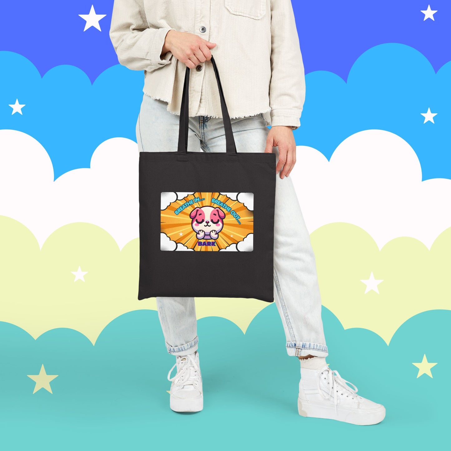 Pink Bulldog 'Breath In... Breath Out... Bark' Canvas Tote