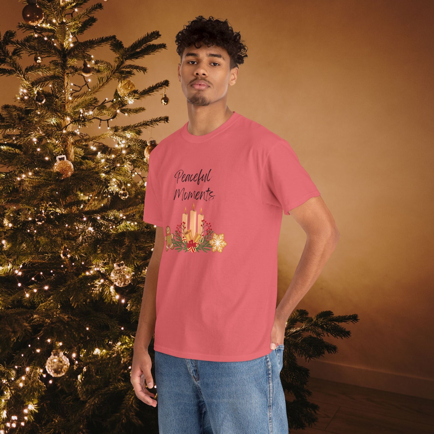 Peaceful Moments Tee — Holiday Candle & Floral Graphic T-Shirt, Cozy Christmas Aesthetic