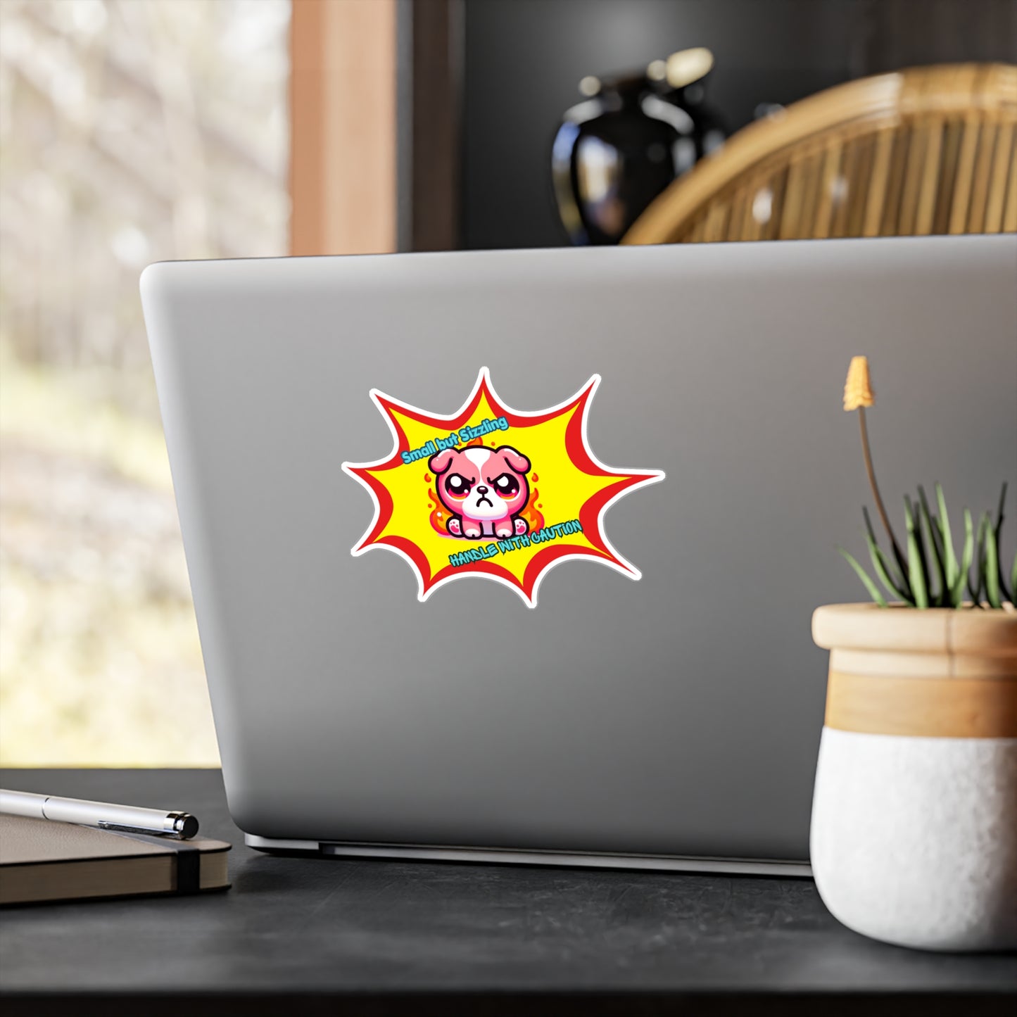 Small but Sizzling Bulldog Vinyl Decal — Fiery Pink Kiss-Cut Sticker