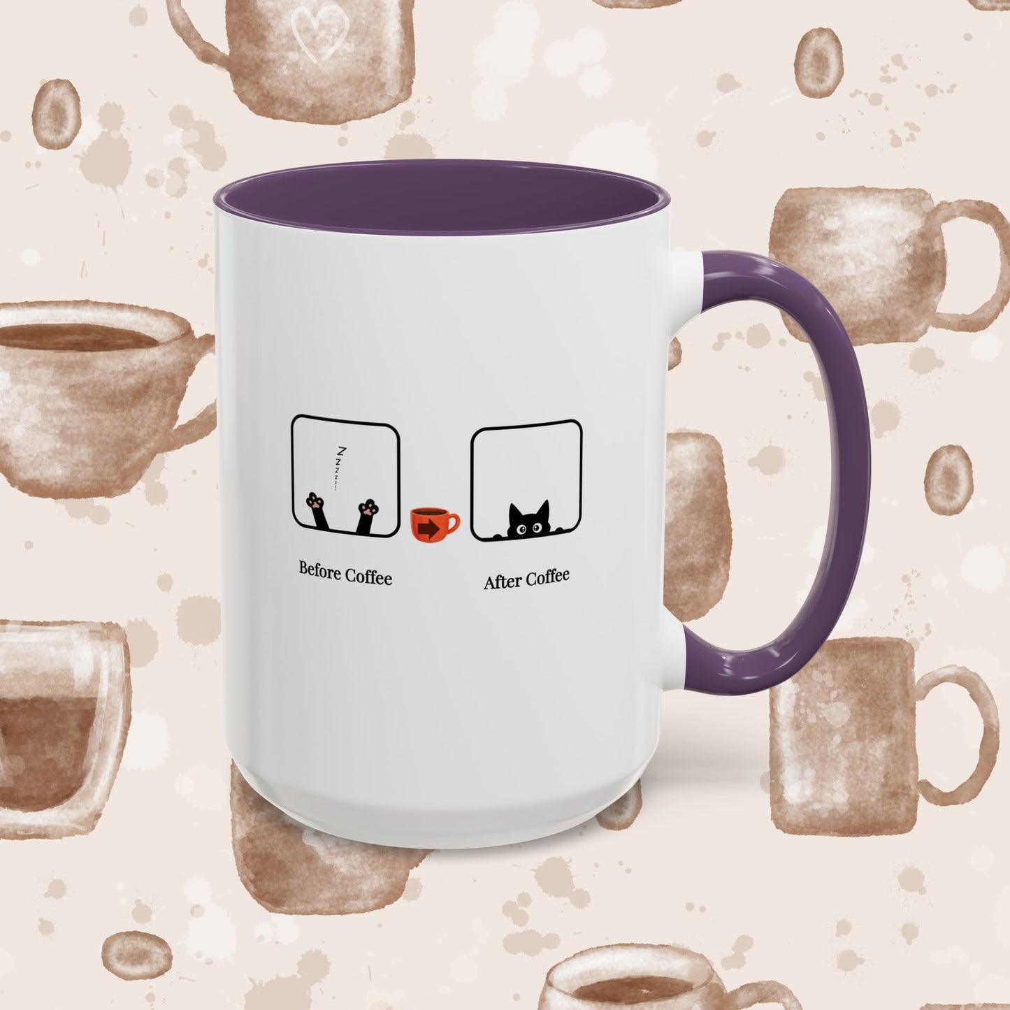 Coffee Mug — "Before Coffee / After Coffee" Cat Accent Mug (11/15oz)