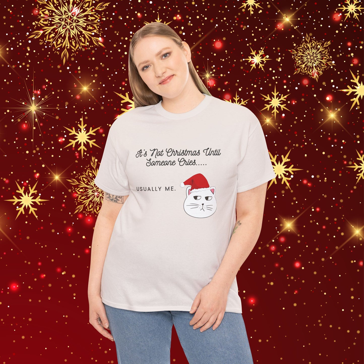 Grumpy Santa Cat Christmas Tee — "It's Not Christmas Until Someone Cries... Usually Me."