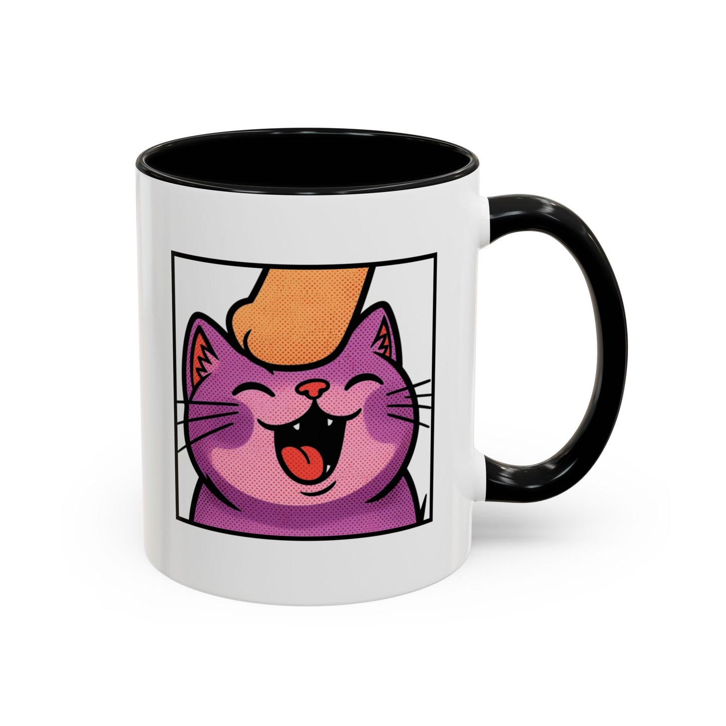 Pet Me, Purrfectly Happy Twitch Emote Cat Accent Coffee Mug – Cute Smiling Cat Illustration (11/15oz)