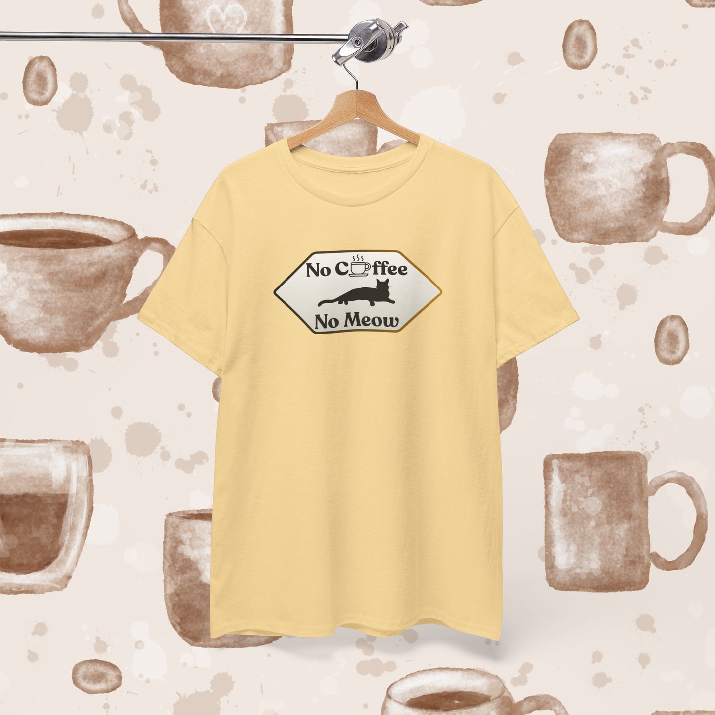 No Coffee No Meow T-Shirt — Sarcastic Coffee Cat Sign Tee, Funny Cat Lover Coffee Tee