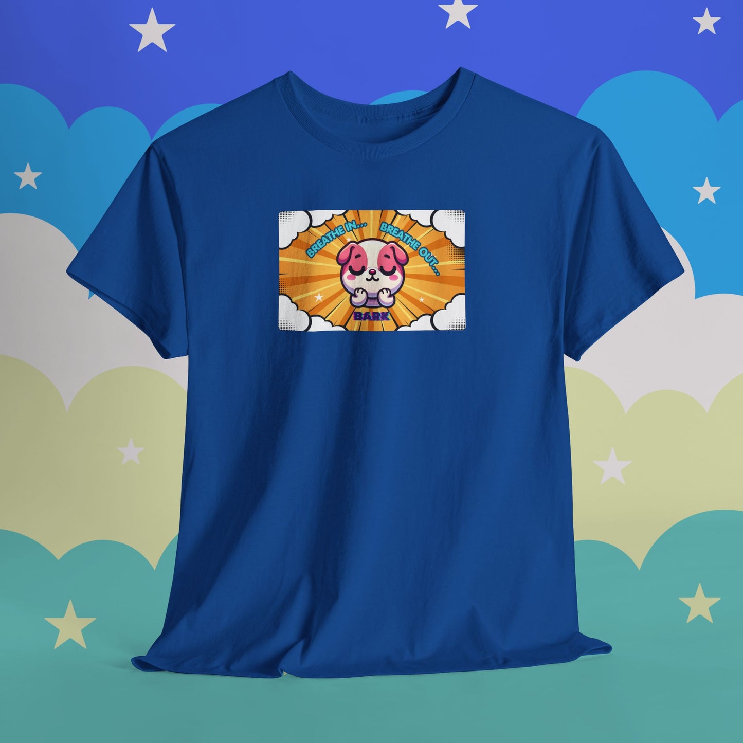 Stay Calm Pink Bulldog T-Shirt — "Breath in, Breath out, Bark" Funny Tee