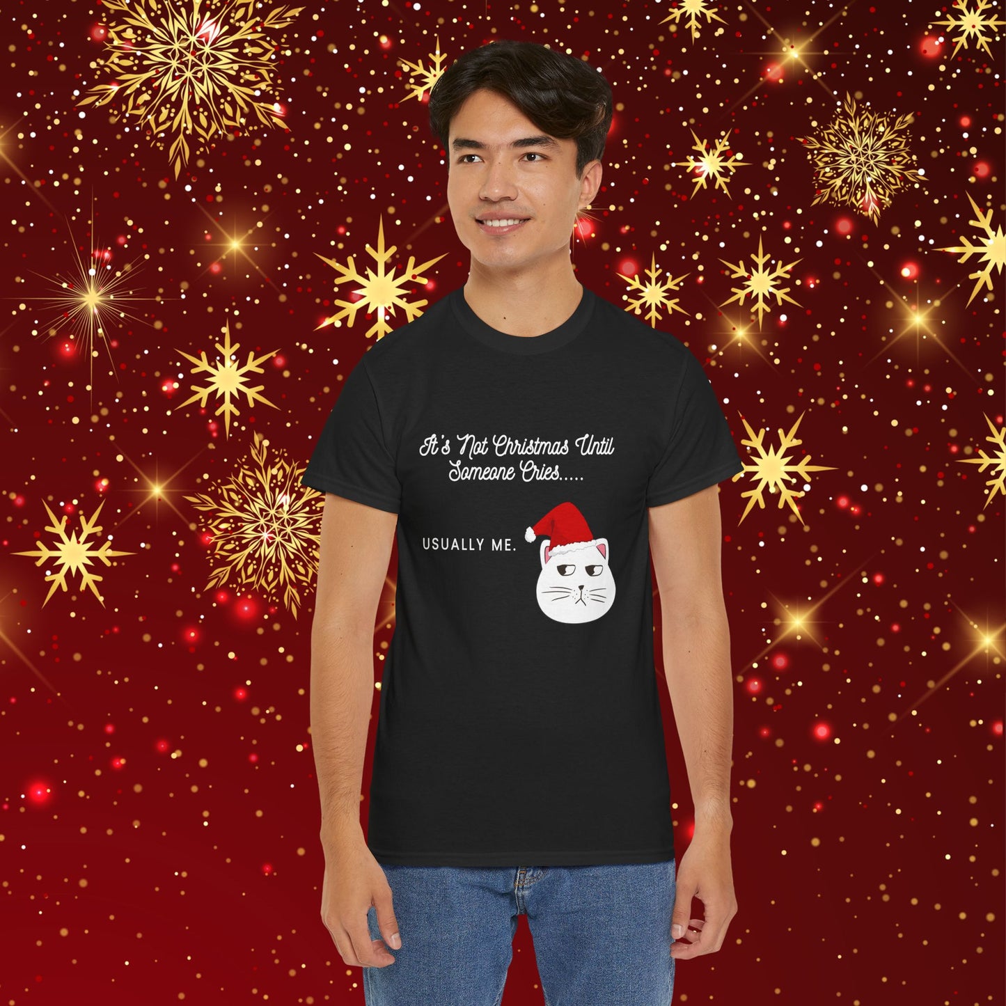 Grumpy Santa Cat Christmas Tee — "It's Not Christmas Until Someone Cries... Usually Me."