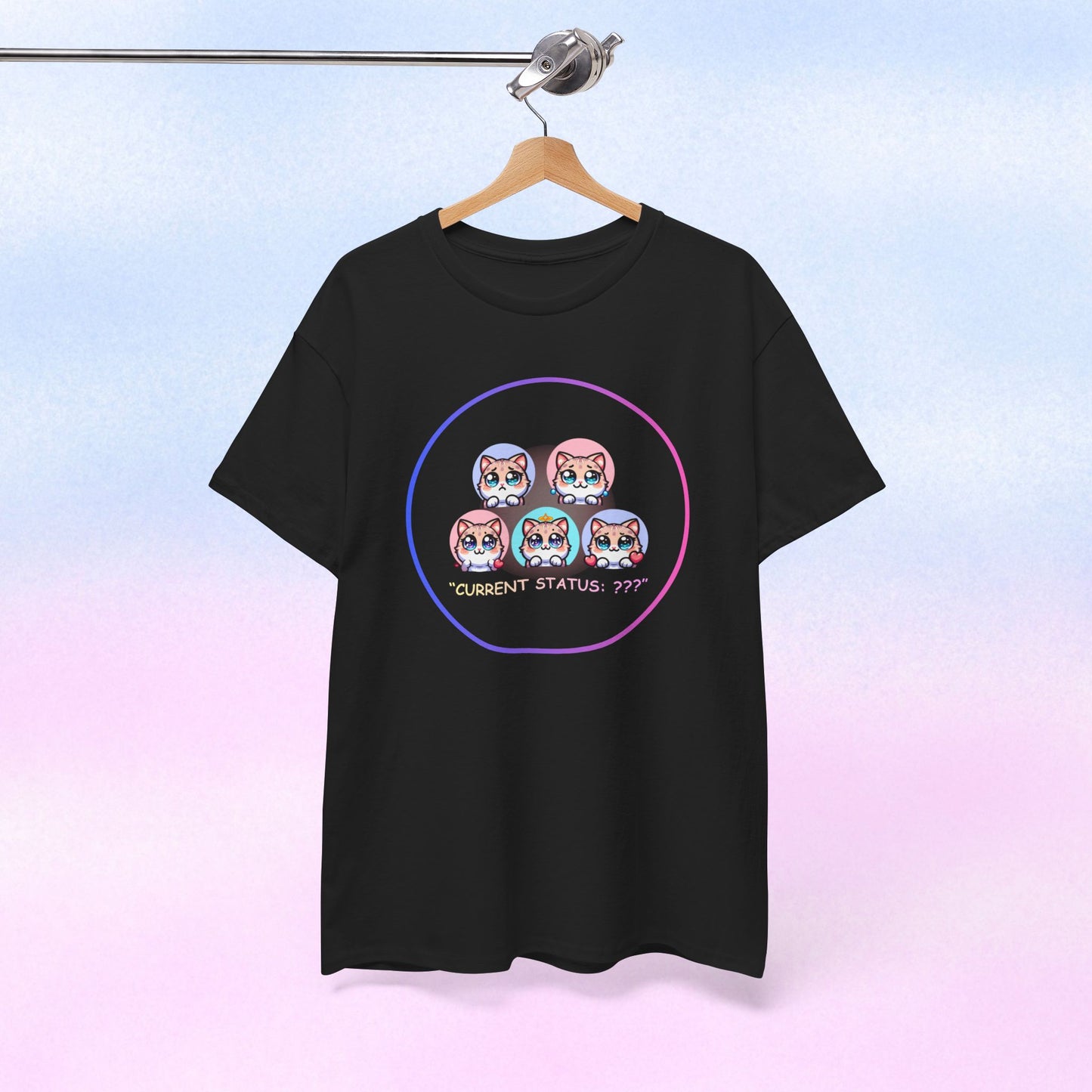 Cat Mood Tee — "Current Status: ???" Cute Kawaii Cat Faces T-Shirt