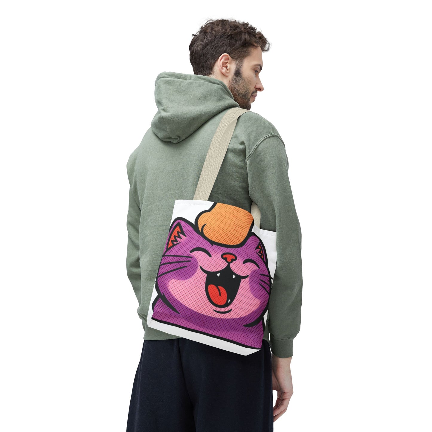 Happy Purple Cat Tote Bag — Cute Kawaii Cat Face AOP Tote