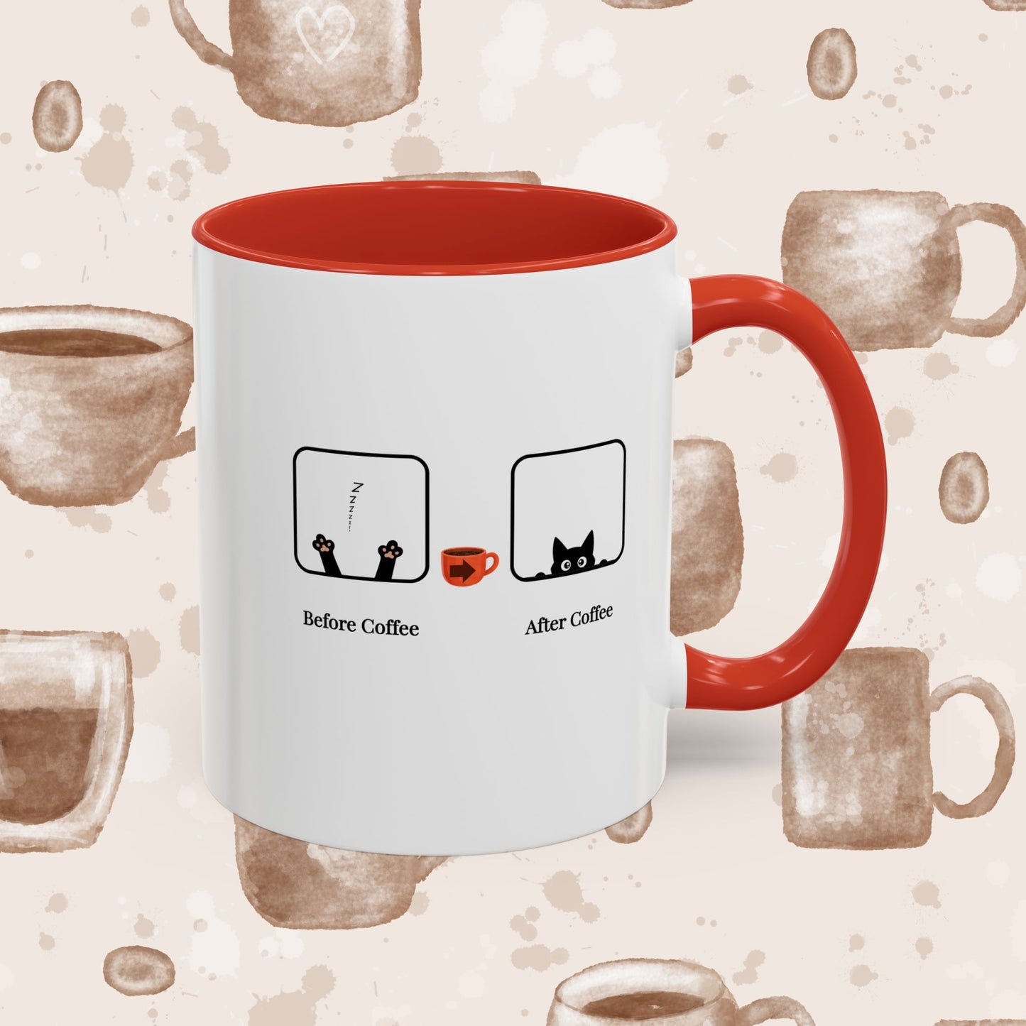Coffee Mug — "Before Coffee / After Coffee" Cat Accent Mug (11/15oz)
