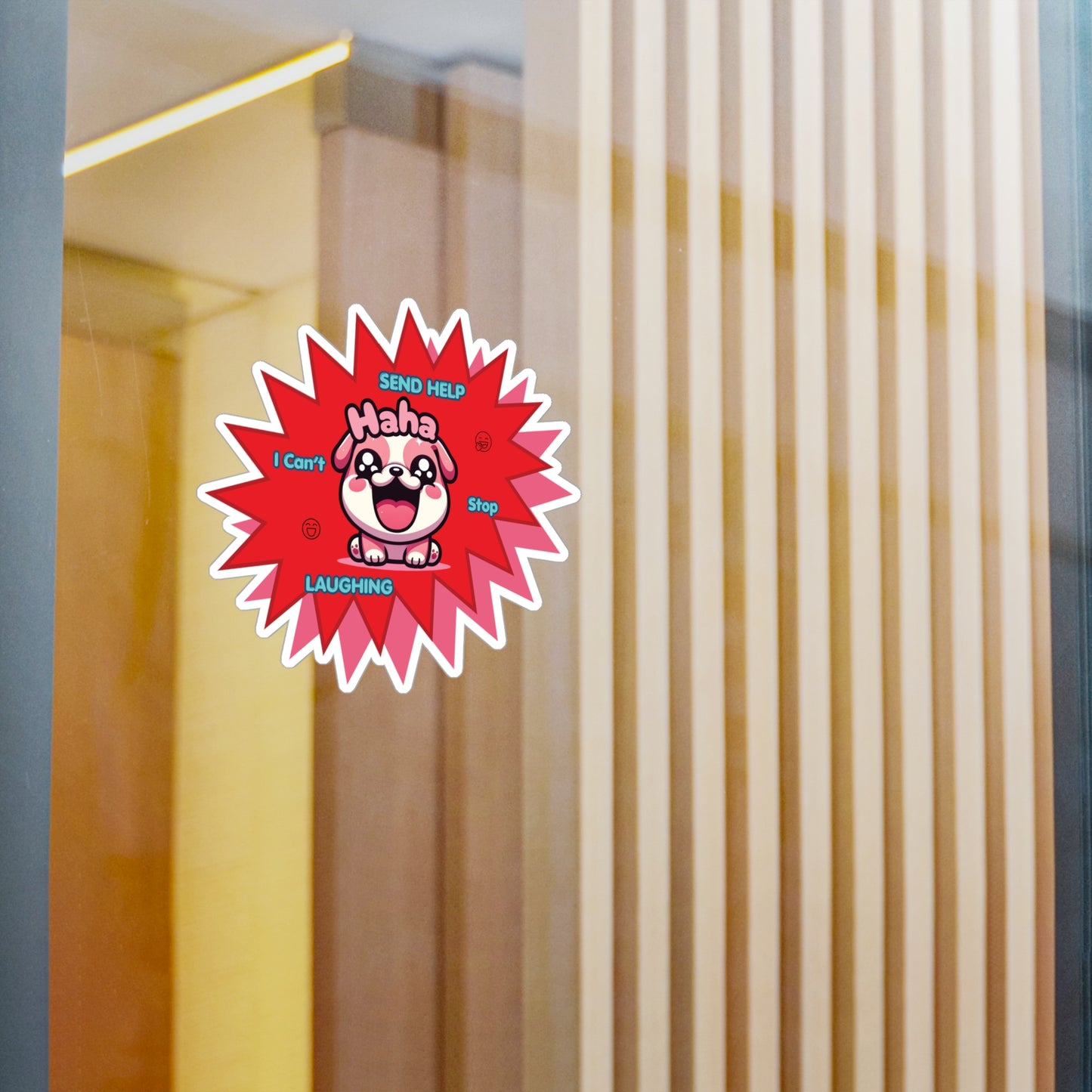 Laughing Pink Bulldog Vinyl Decal — "Send Help, I Can't Stop Laughing" Emote