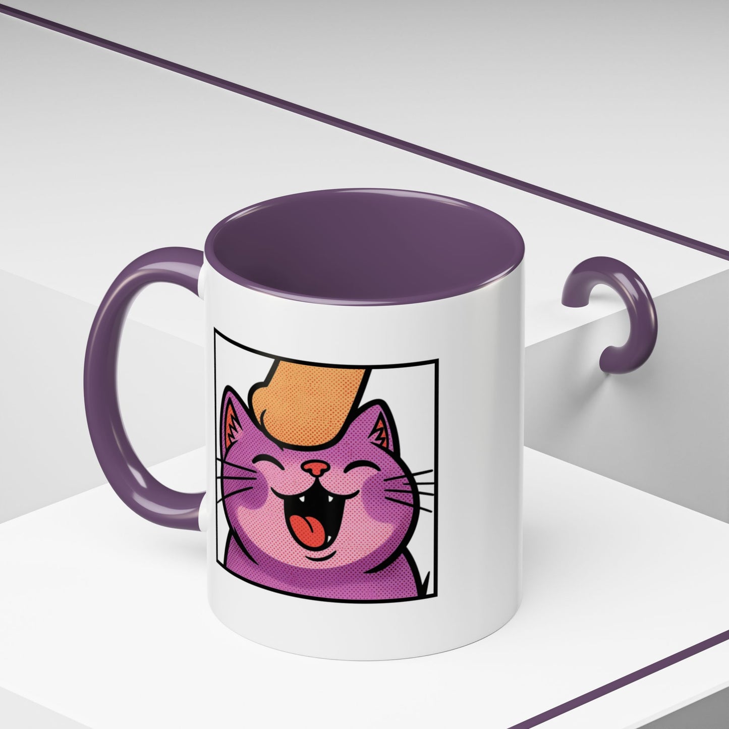 Pet Me, Purrfectly Happy Twitch Emote Cat Accent Coffee Mug – Cute Smiling Cat Illustration (11/15oz)