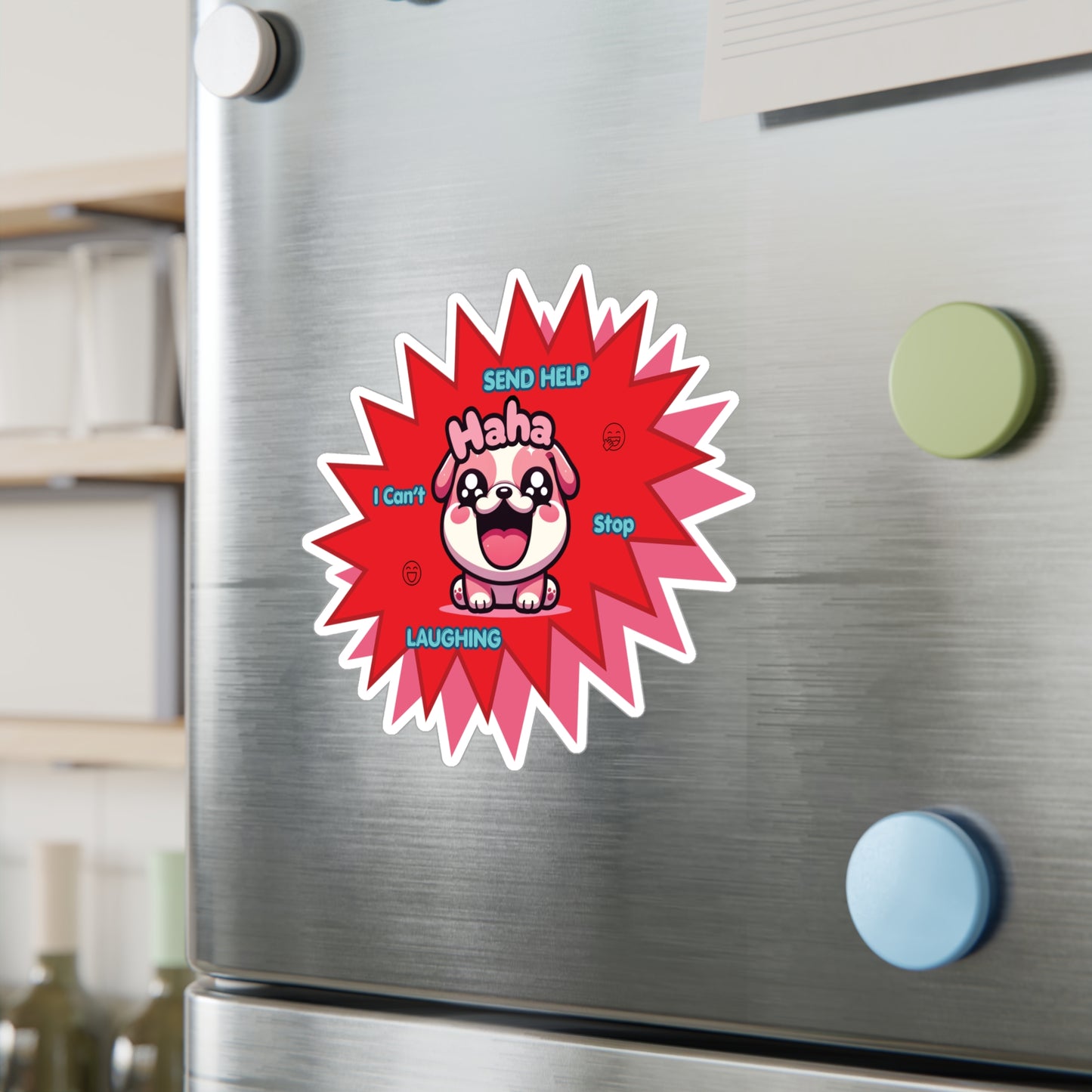 Laughing Pink Bulldog Vinyl Decal — "Send Help, I Can't Stop Laughing" Emote