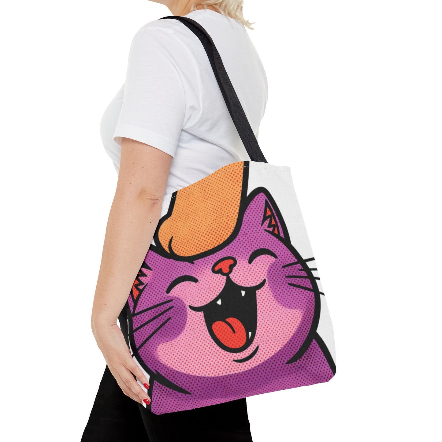 Happy Purple Cat Tote Bag — Cute Kawaii Cat Face AOP Tote