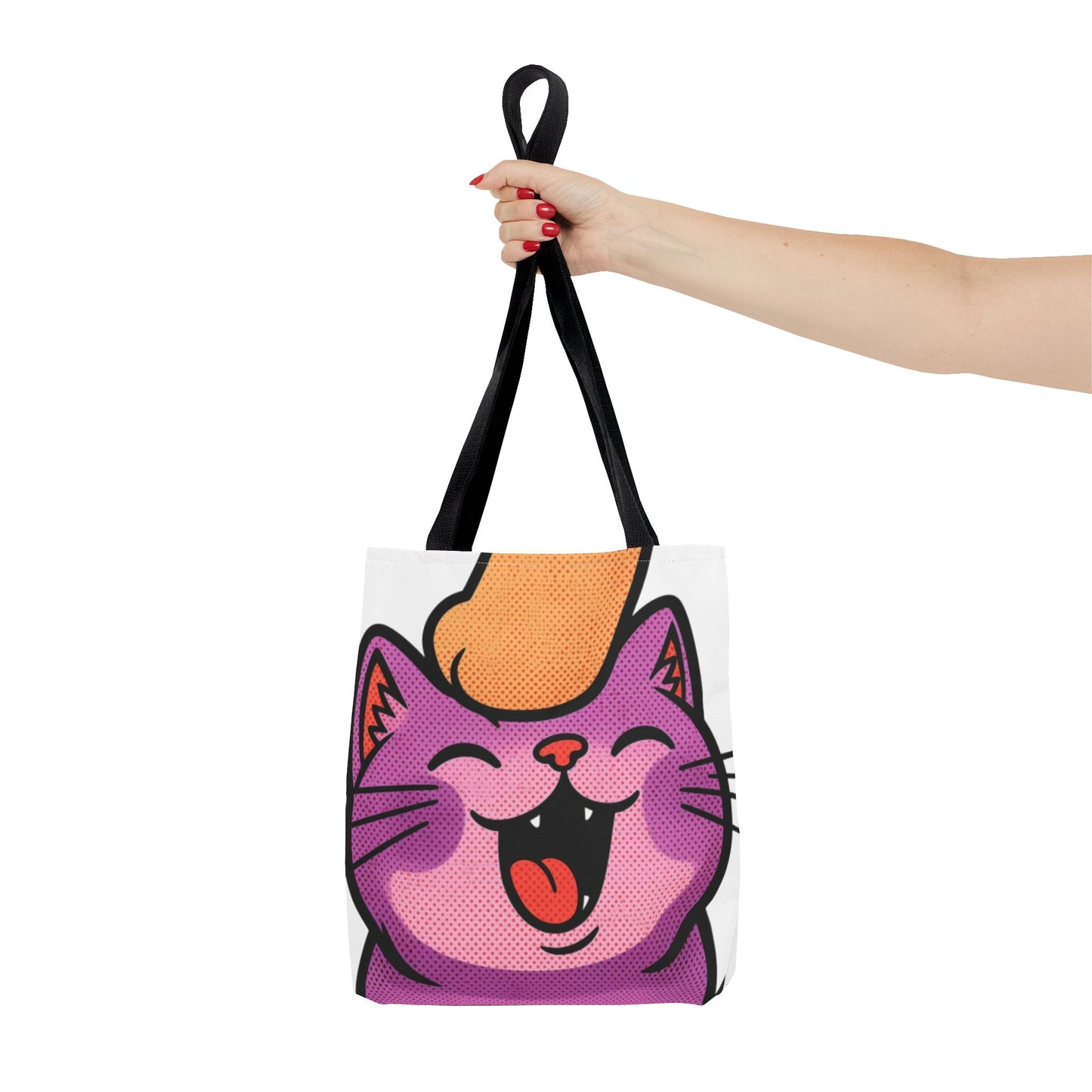 Happy Purple Cat Tote Bag — Cute Kawaii Cat Face AOP Tote