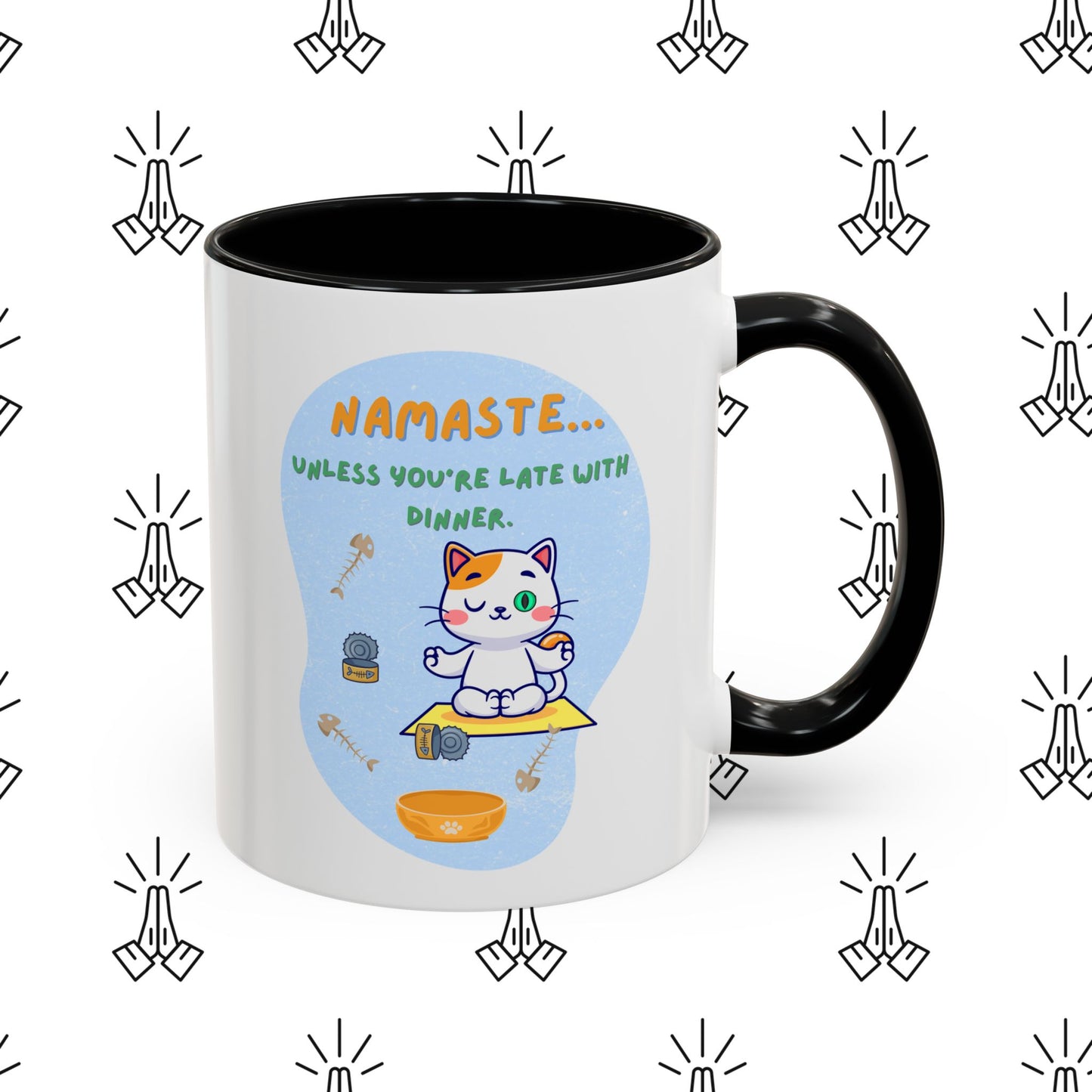 Namaste Cat Accent Coffee Mug | Cute Cat Mug, Coffee Cup Gift, Yoga Lover's Mug, Cat Lover Gift, Stylish Drinkware