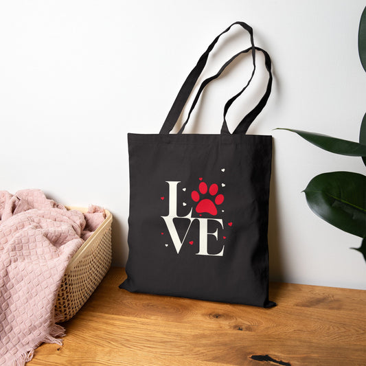 Love Paw Print Tote Bag — Cotton Canvas Pet Lover Tote