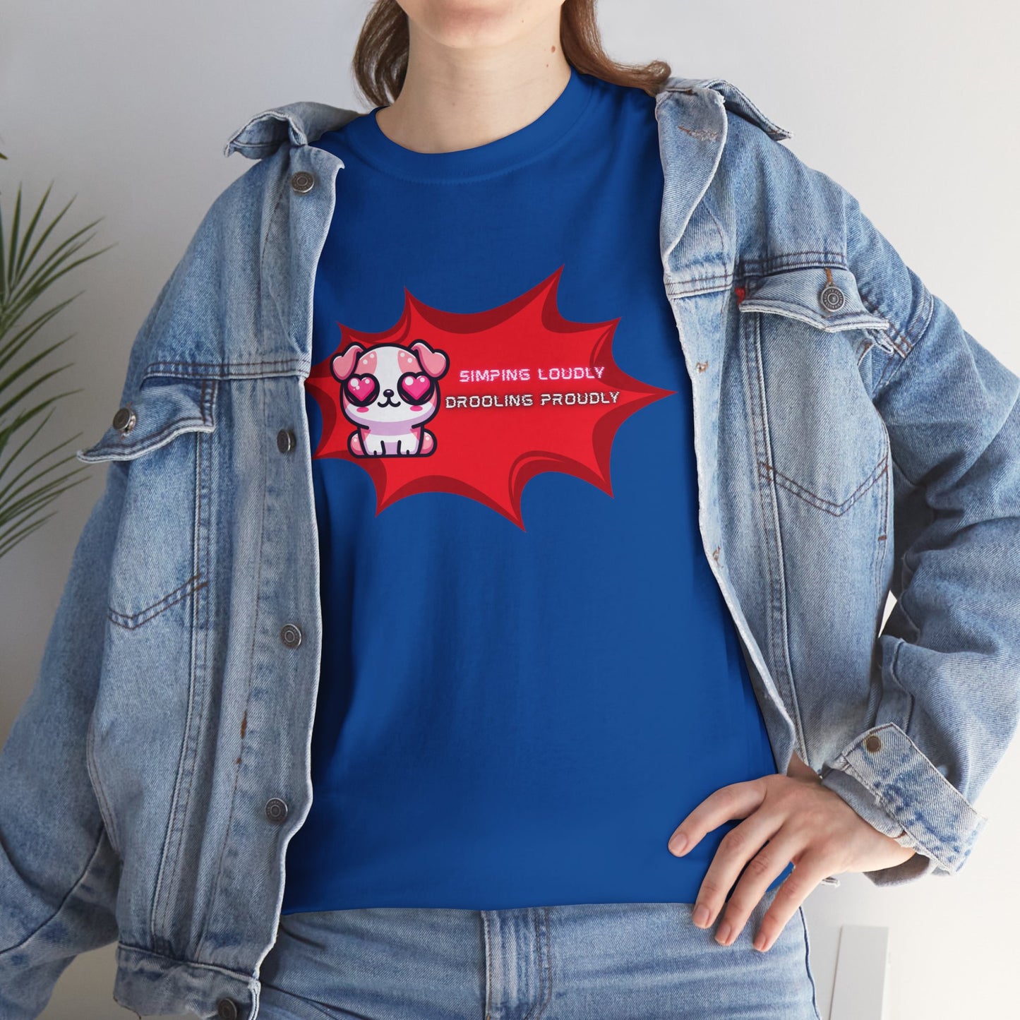 Kawaii Heart-Eyed "Simping Loudly, Drooling Proudly" Pink Bulldog T-Shirt
