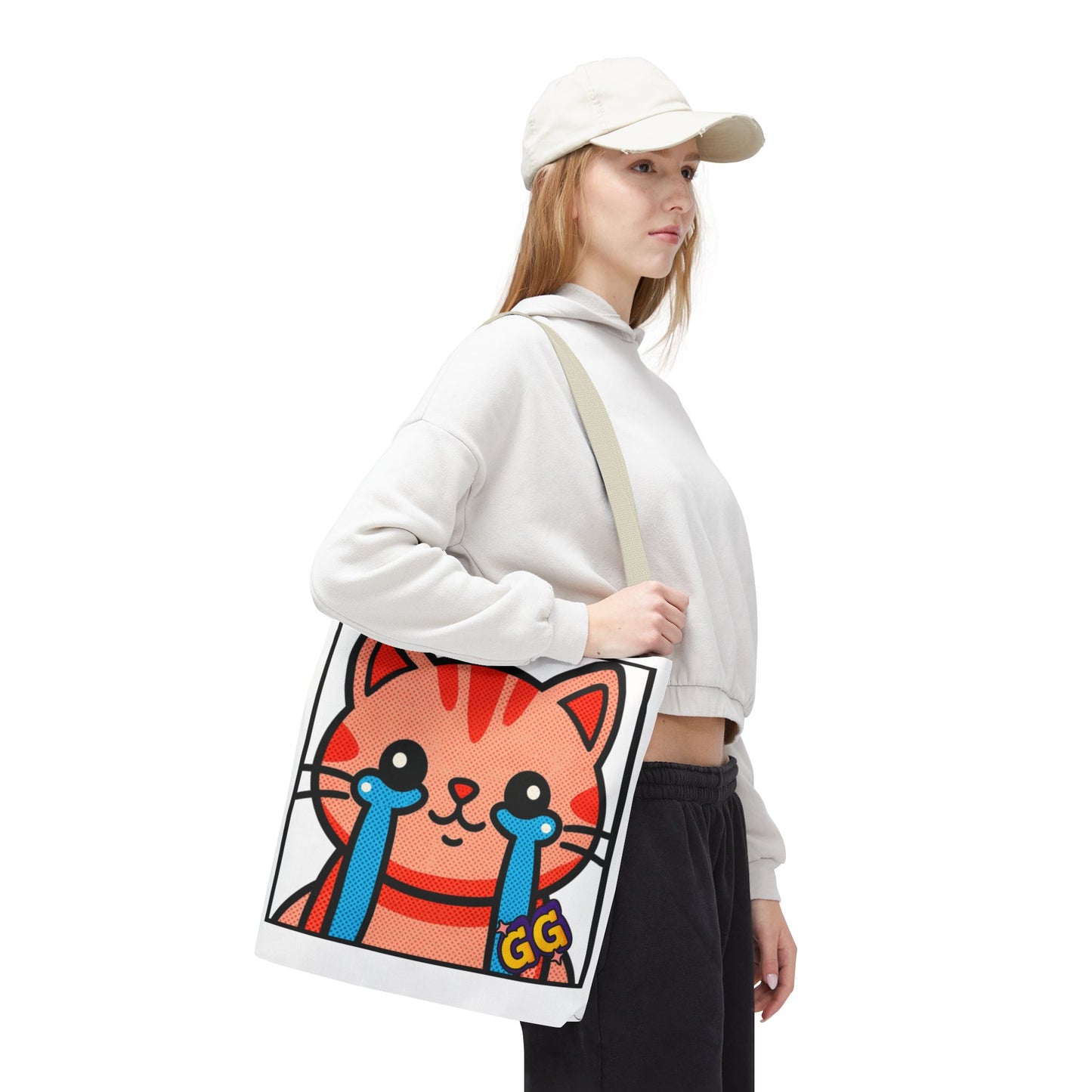 Good Game Tears of Joy - Cute Crying Cat Tote Bag – Kawaii Pop Art Cat Emote GG