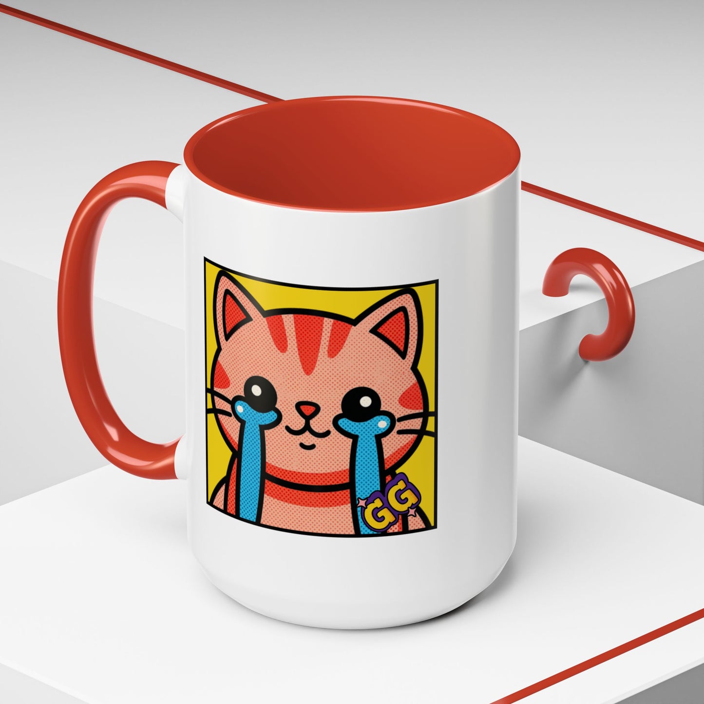 Good Game Tears of Joy - Cute Crying Cat Accent Coffee Mug (11/15oz) – Kawaii Pop Art Cat Emote GG