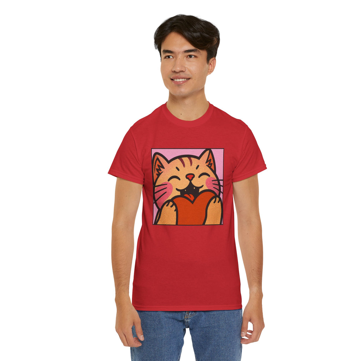 Cute Cat Holding Heart T‑Shirt — Cute Kitty Love Graphic Tee