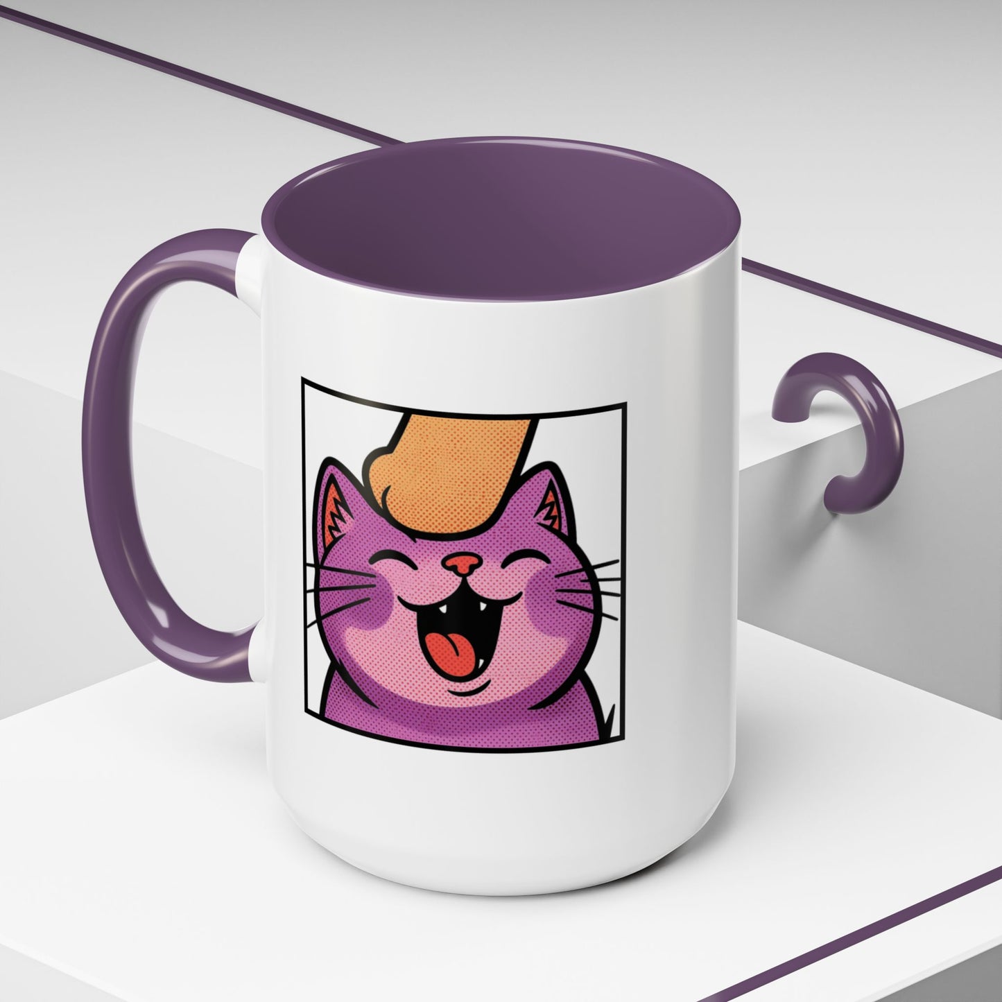 Pet Me, Purrfectly Happy Twitch Emote Cat Accent Coffee Mug – Cute Smiling Cat Illustration (11/15oz)