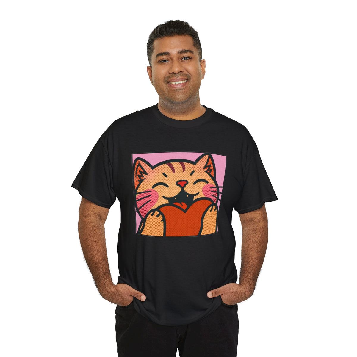 Cute Cat Holding Heart T‑Shirt — Cute Kitty Love Graphic Tee
