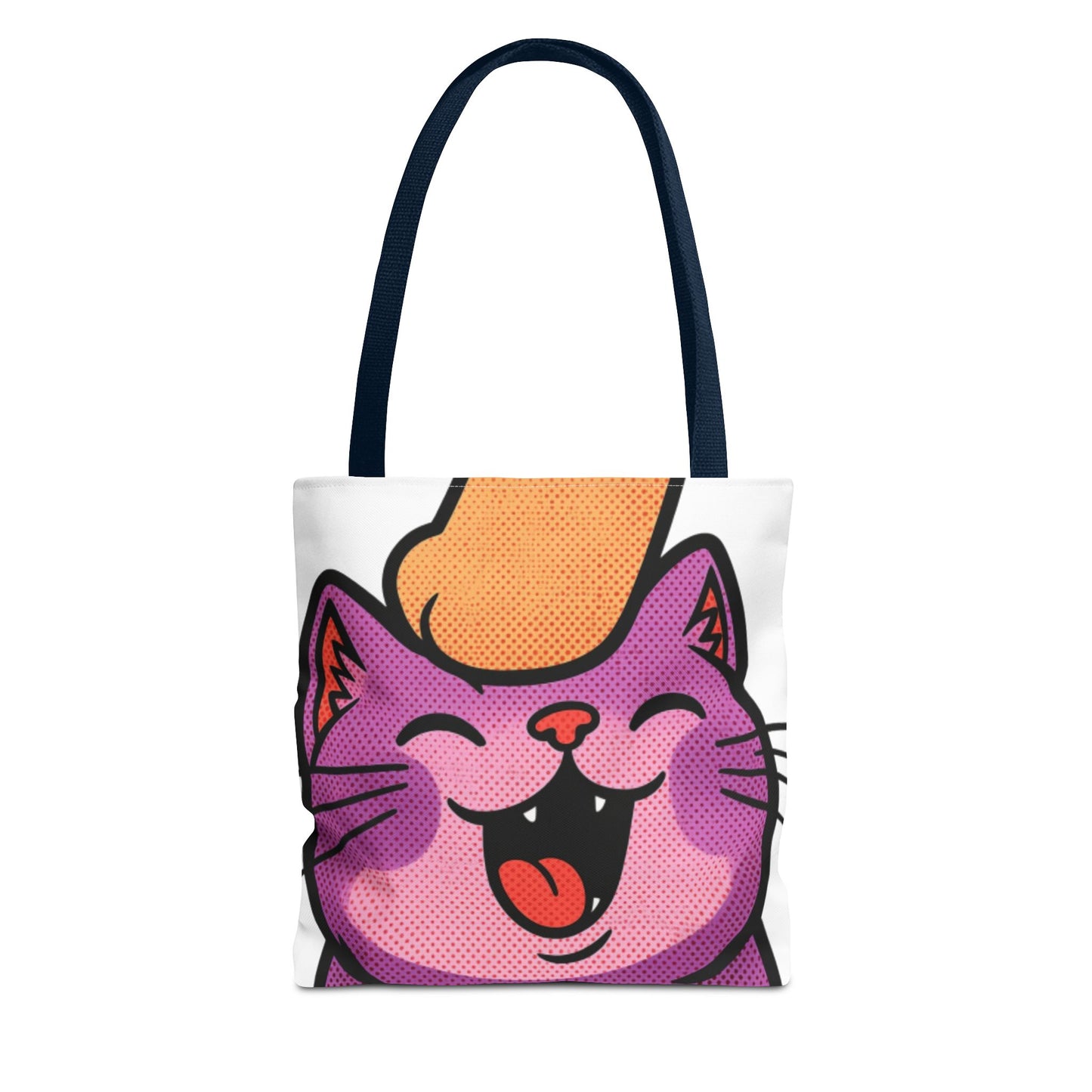 Happy Purple Cat Tote Bag — Cute Kawaii Cat Face AOP Tote