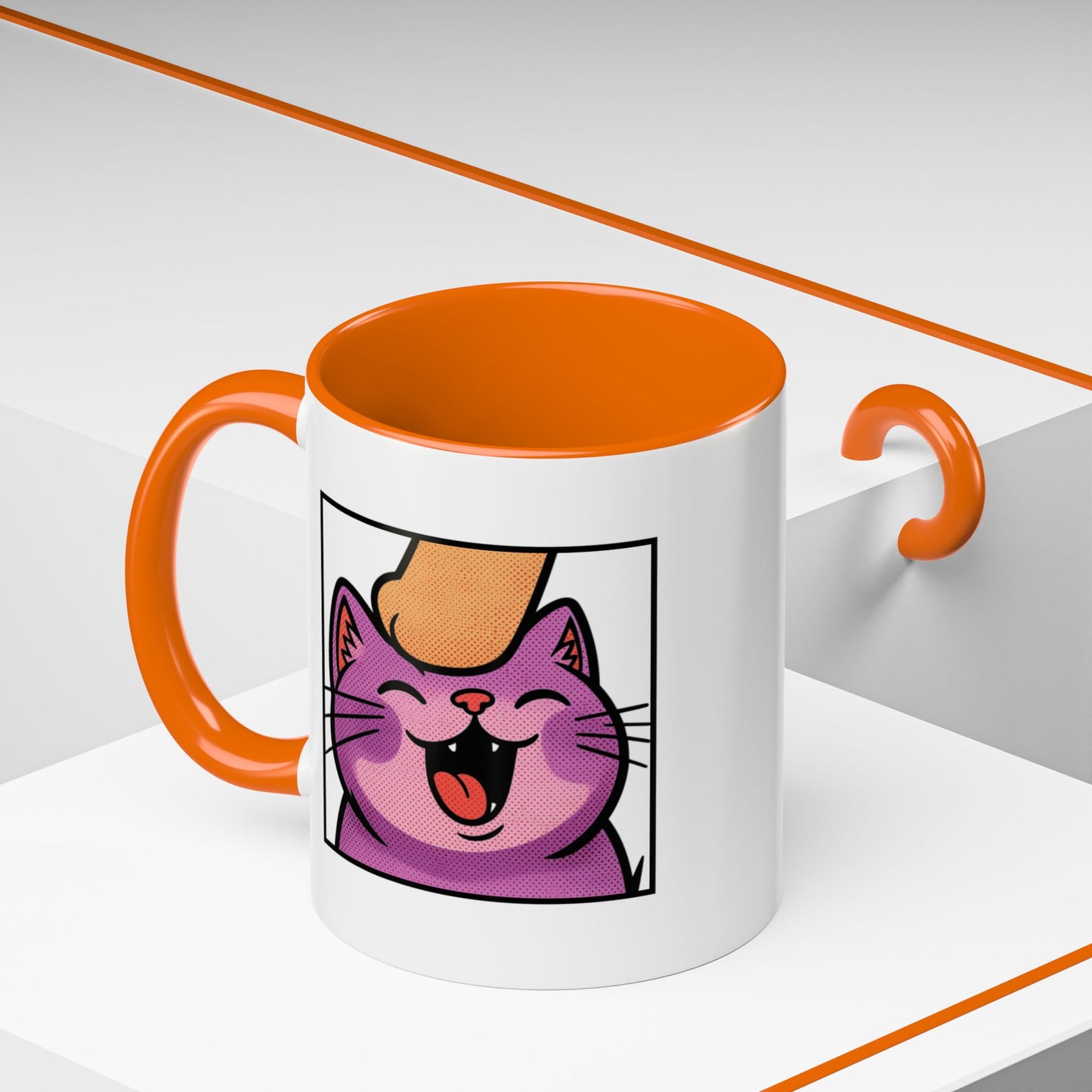 Pet Me, Purrfectly Happy Twitch Emote Cat Accent Coffee Mug – Cute Smiling Cat Illustration (11/15oz)
