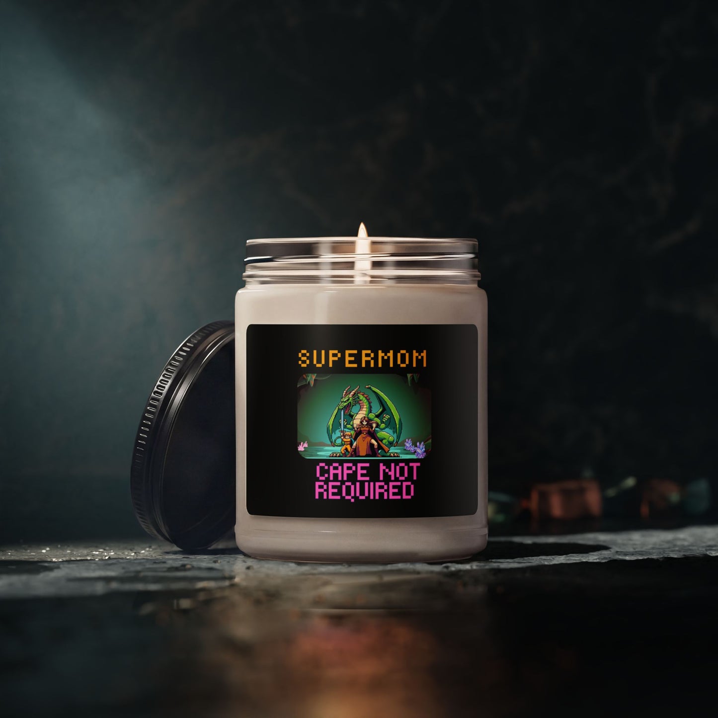 Dungeon Crawling Soy Candle — “Supermom: Cape Not Required” 9oz Scented Jar Candle