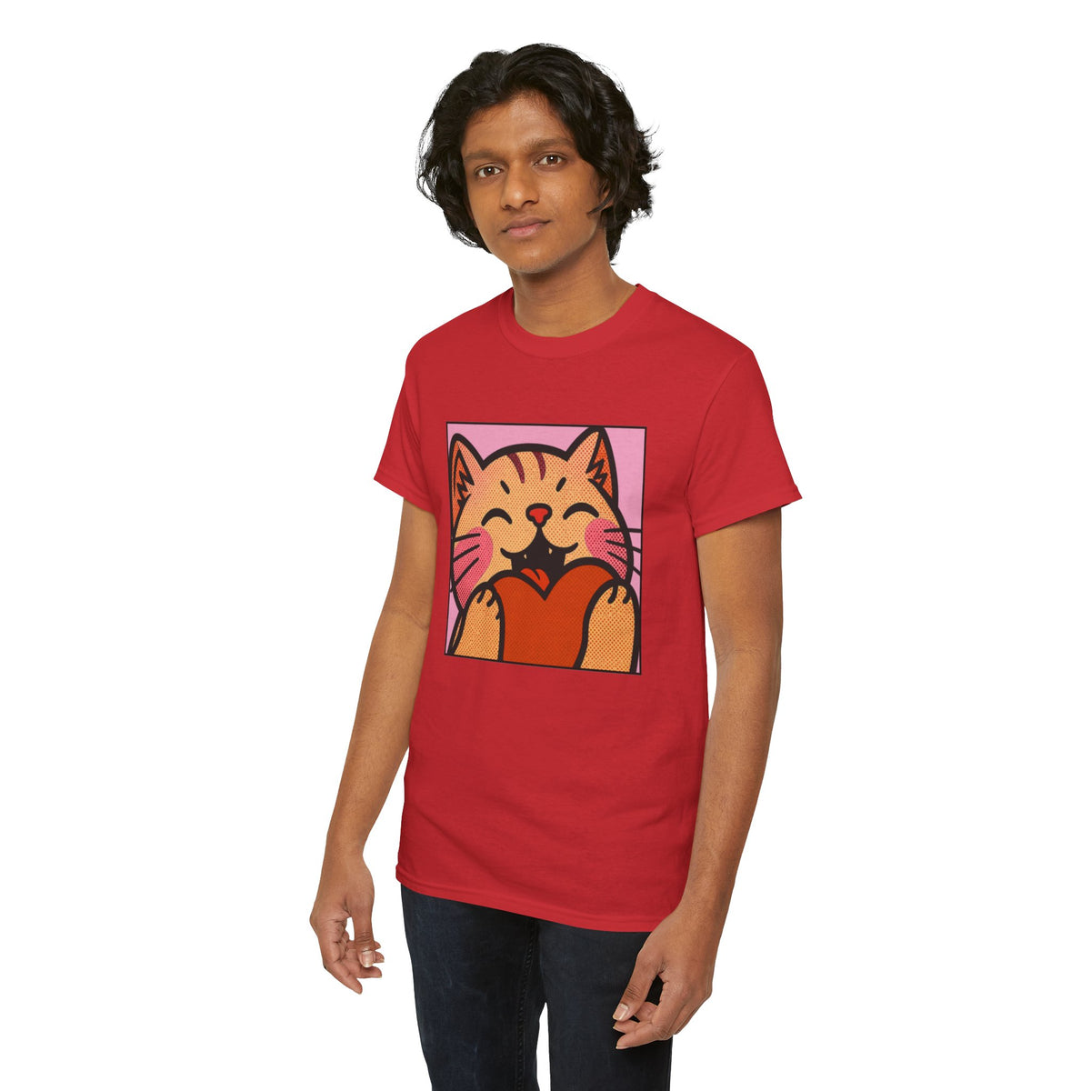 Cute Cat Holding Heart T‑Shirt — Cute Kitty Love Graphic Tee