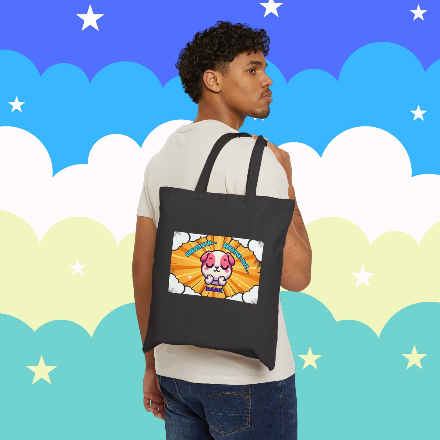 Pink Bulldog 'Breath In... Breath Out... Bark' Canvas Tote
