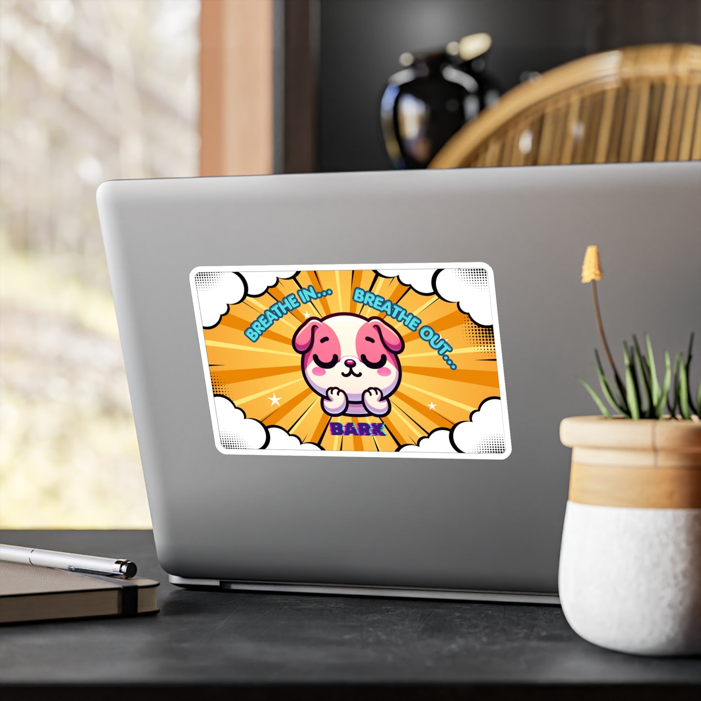 Stay Calm Pink Bulldog Emote 'Breath In... Breath Out... Bark' Vinyl Decal