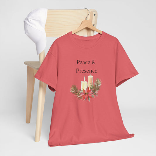 Peace & Presence Cozy Tee — Holiday Floral Christmas T‑Shirt, Cozy Christmas Aesthetic