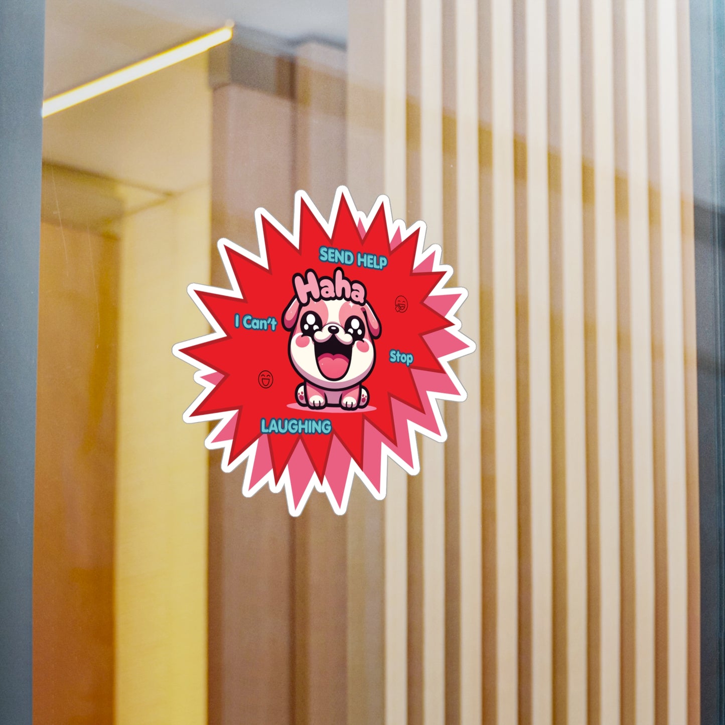 Laughing Pink Bulldog Vinyl Decal — "Send Help, I Can't Stop Laughing" Emote