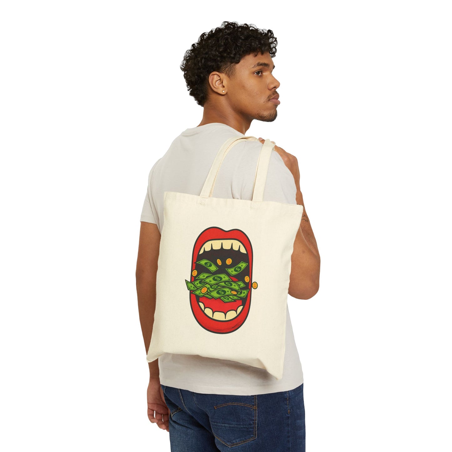 Eating Prosperity - Pop Art Money Mouth Graphic - Canvas Tote