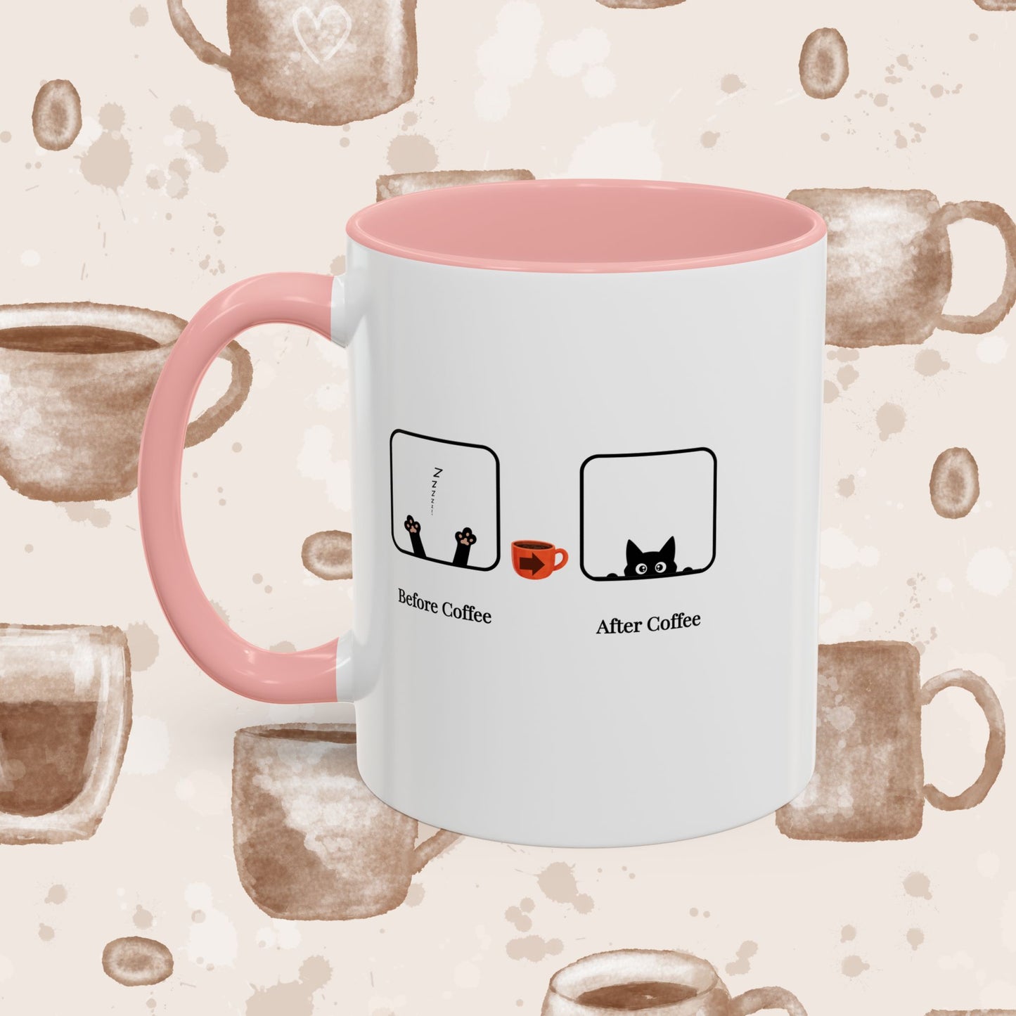 Coffee Mug — "Before Coffee / After Coffee" Cat Accent Mug (11/15oz)