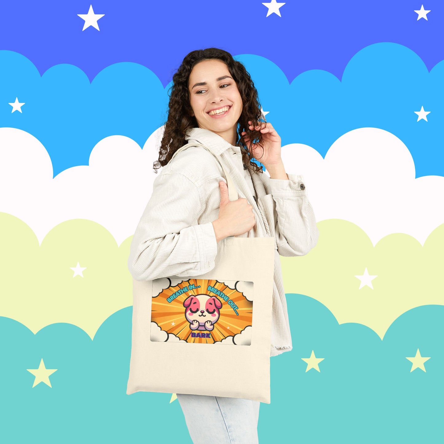 Pink Bulldog 'Breath In... Breath Out... Bark' Canvas Tote