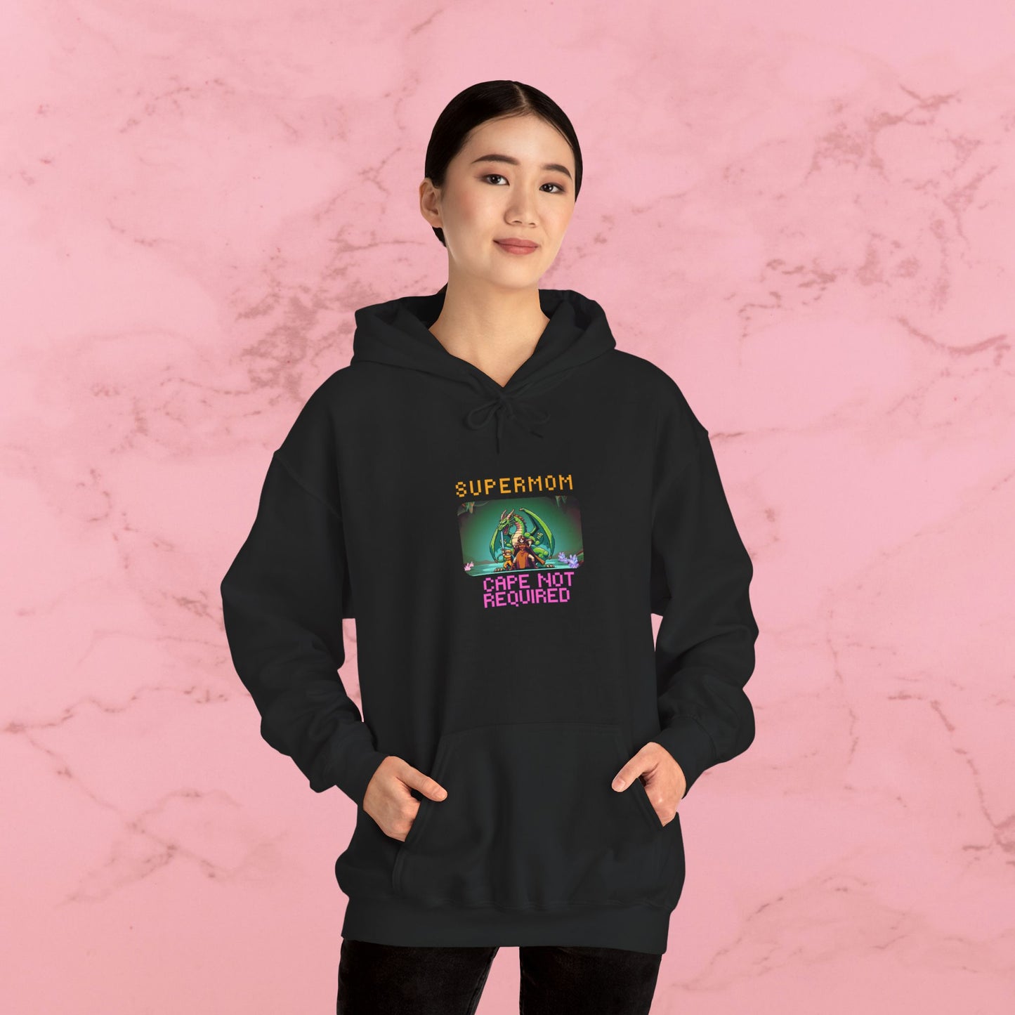 Supermom Hoodie – "Cape Not Required" Retro Neon Mom Hoodie