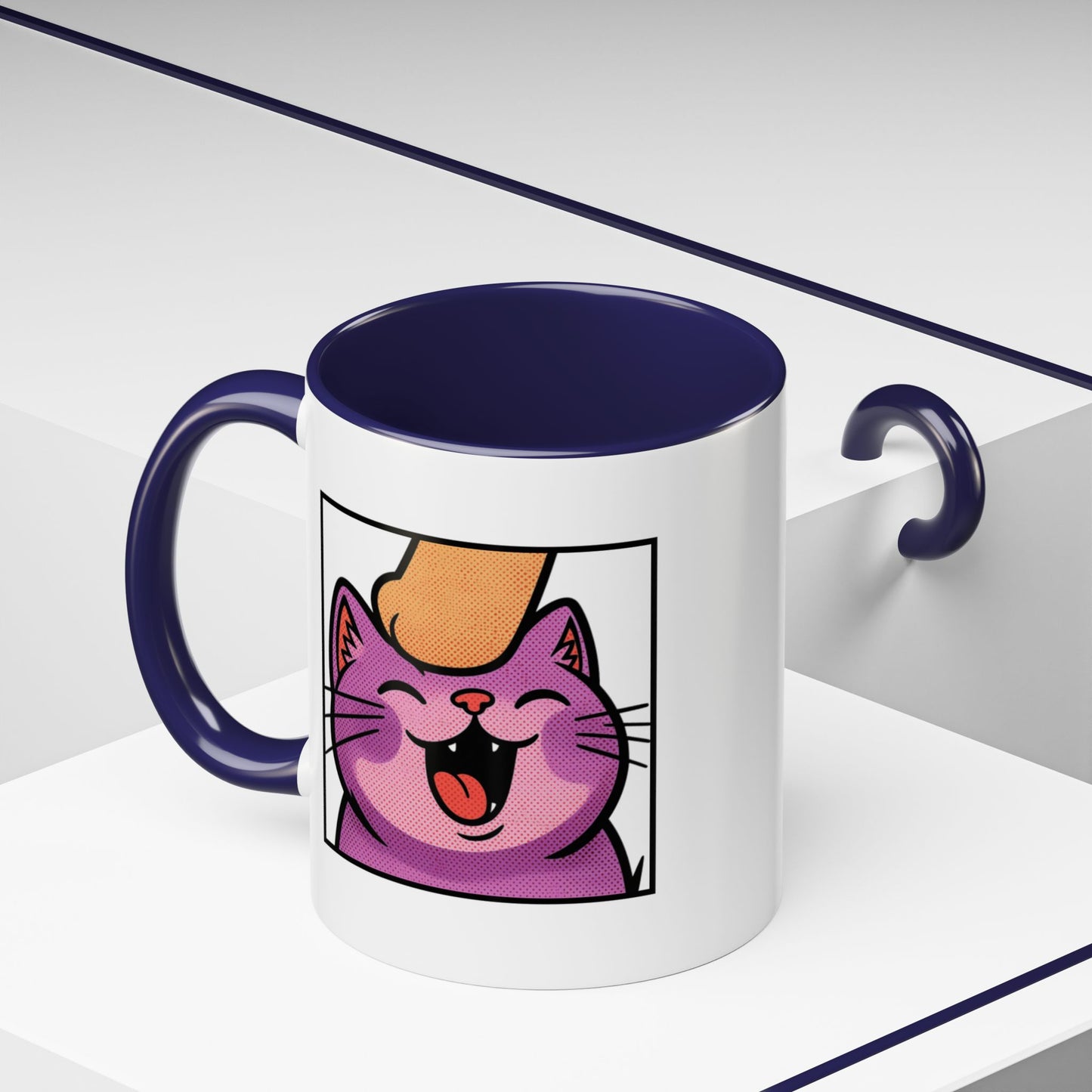 Pet Me, Purrfectly Happy Twitch Emote Cat Accent Coffee Mug – Cute Smiling Cat Illustration (11/15oz)