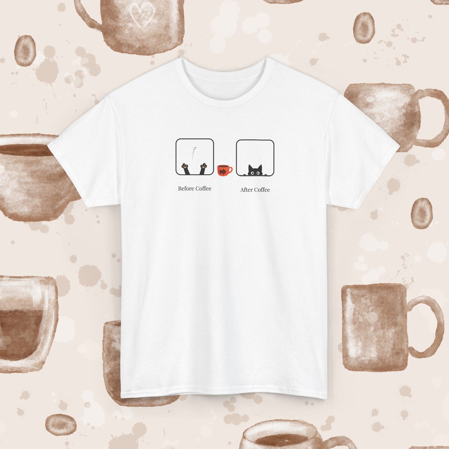 Before Coffee / After - Minimalist Coffee Cat Lover Graphic Tee