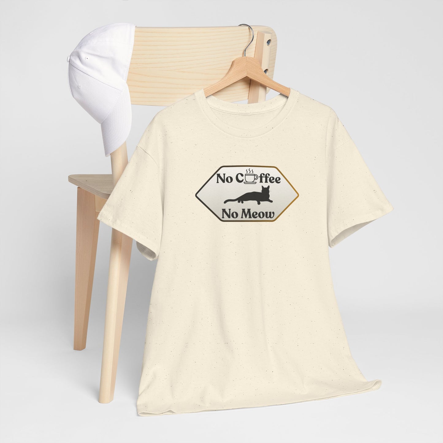 No Coffee No Meow T-Shirt — Sarcastic Coffee Cat Sign Tee, Funny Cat Lover Coffee Tee