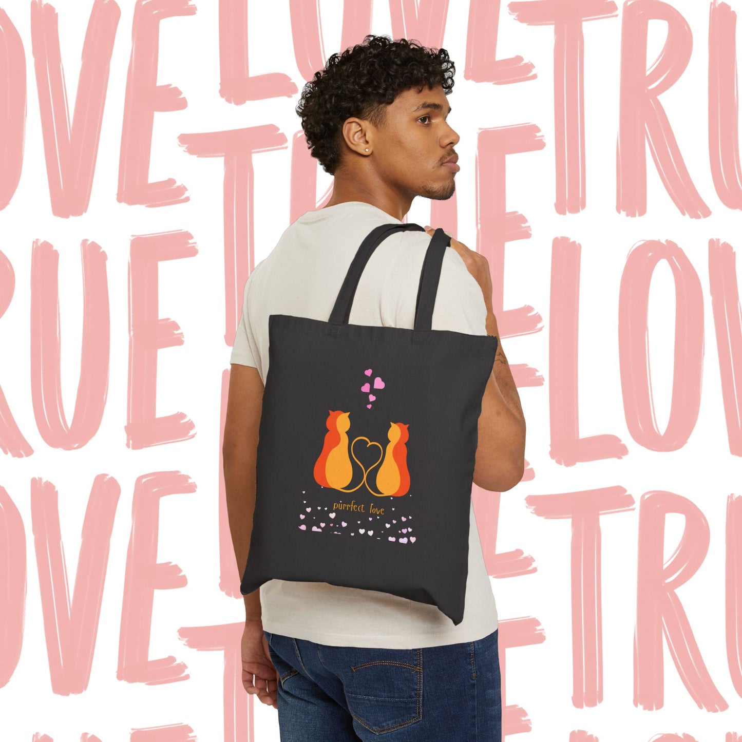 Cat Lovers Tote Bag — "Perfect Love" Canvas Tote for Valentine’s & Everyday Use