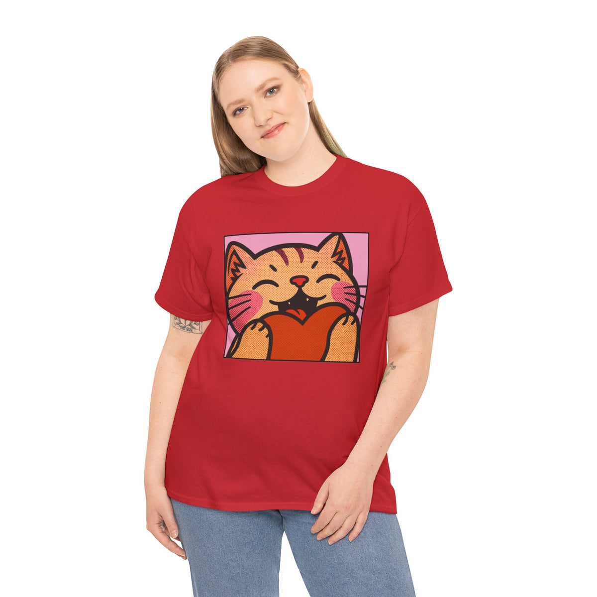 Cute Cat Holding Heart T‑Shirt — Cute Kitty Love Graphic Tee