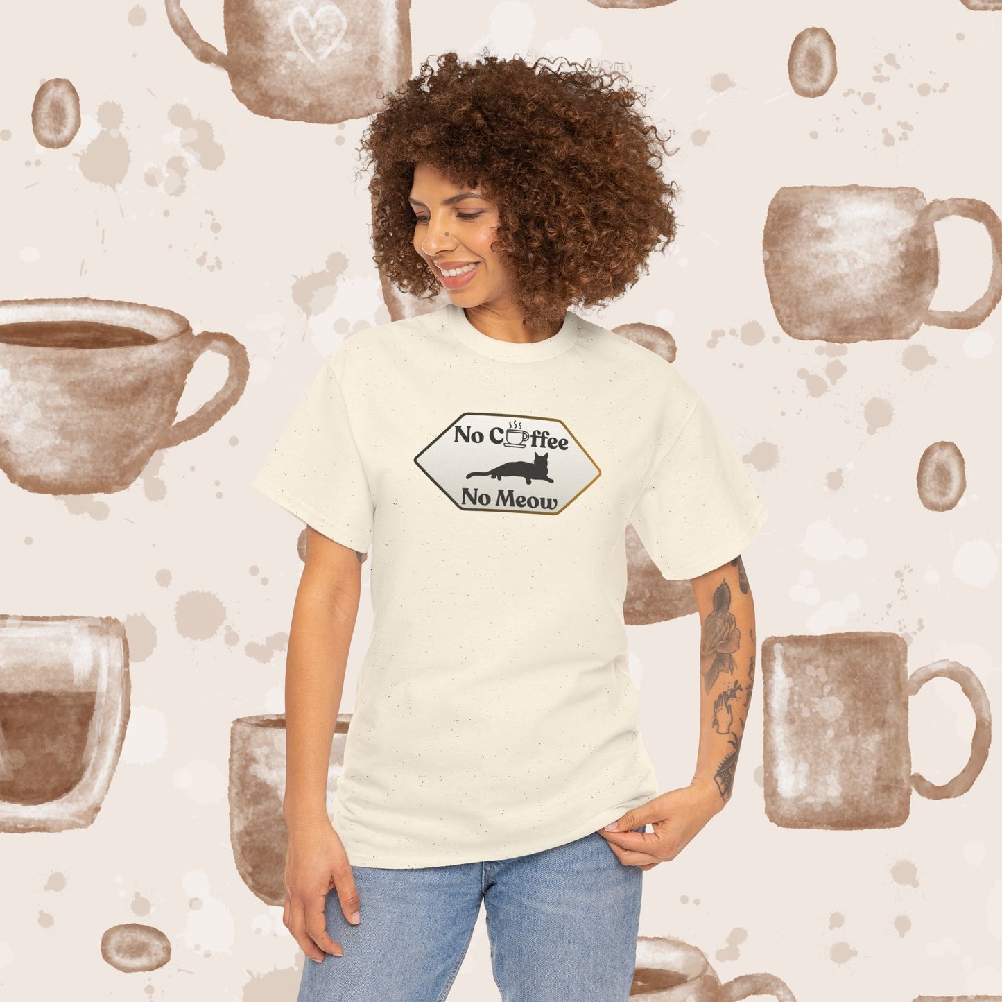 No Coffee No Meow T-Shirt — Sarcastic Coffee Cat Sign Tee, Funny Cat Lover Coffee Tee