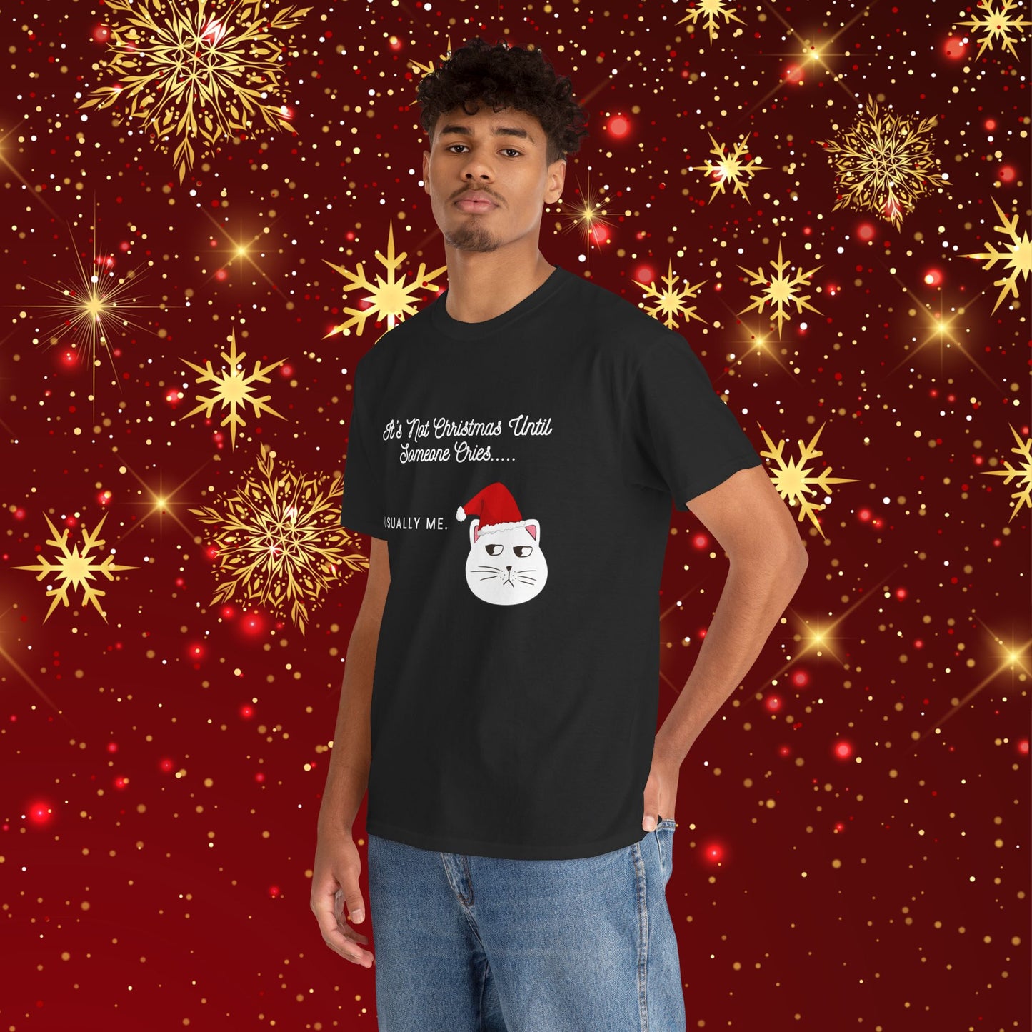 Grumpy Santa Cat Christmas Tee — "It's Not Christmas Until Someone Cries... Usually Me."