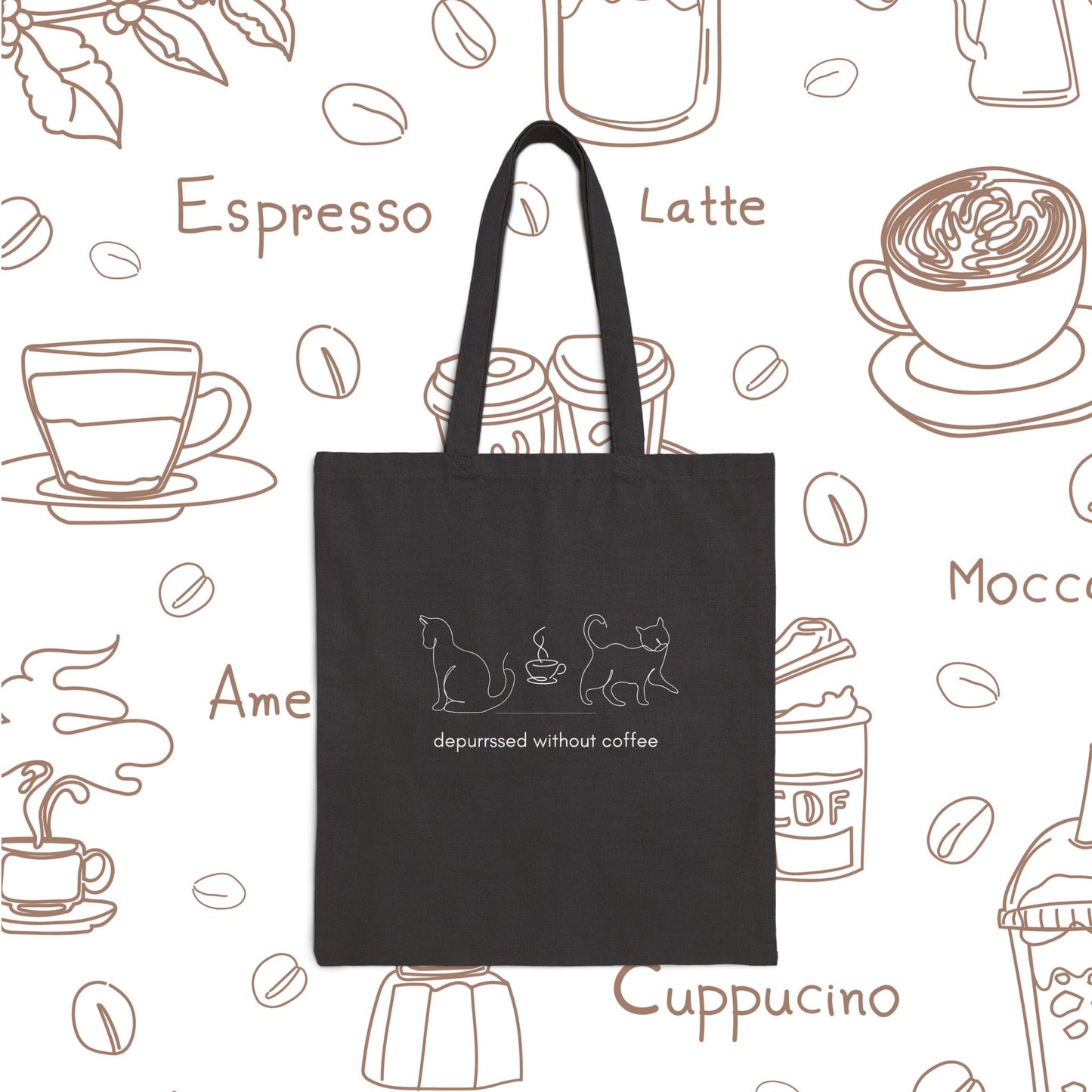 Depurrssed Without Coffee Canvas Tote Bag — Minimalist Coffee Lover Tote