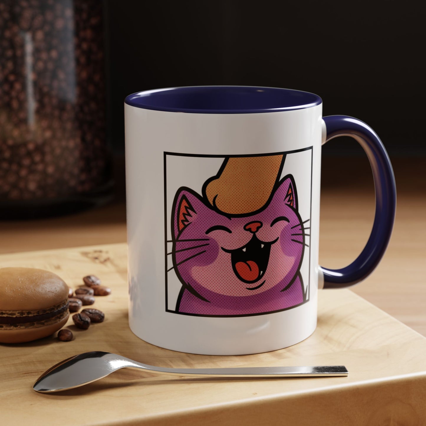 Pet Me, Purrfectly Happy Twitch Emote Cat Accent Coffee Mug – Cute Smiling Cat Illustration (11/15oz)
