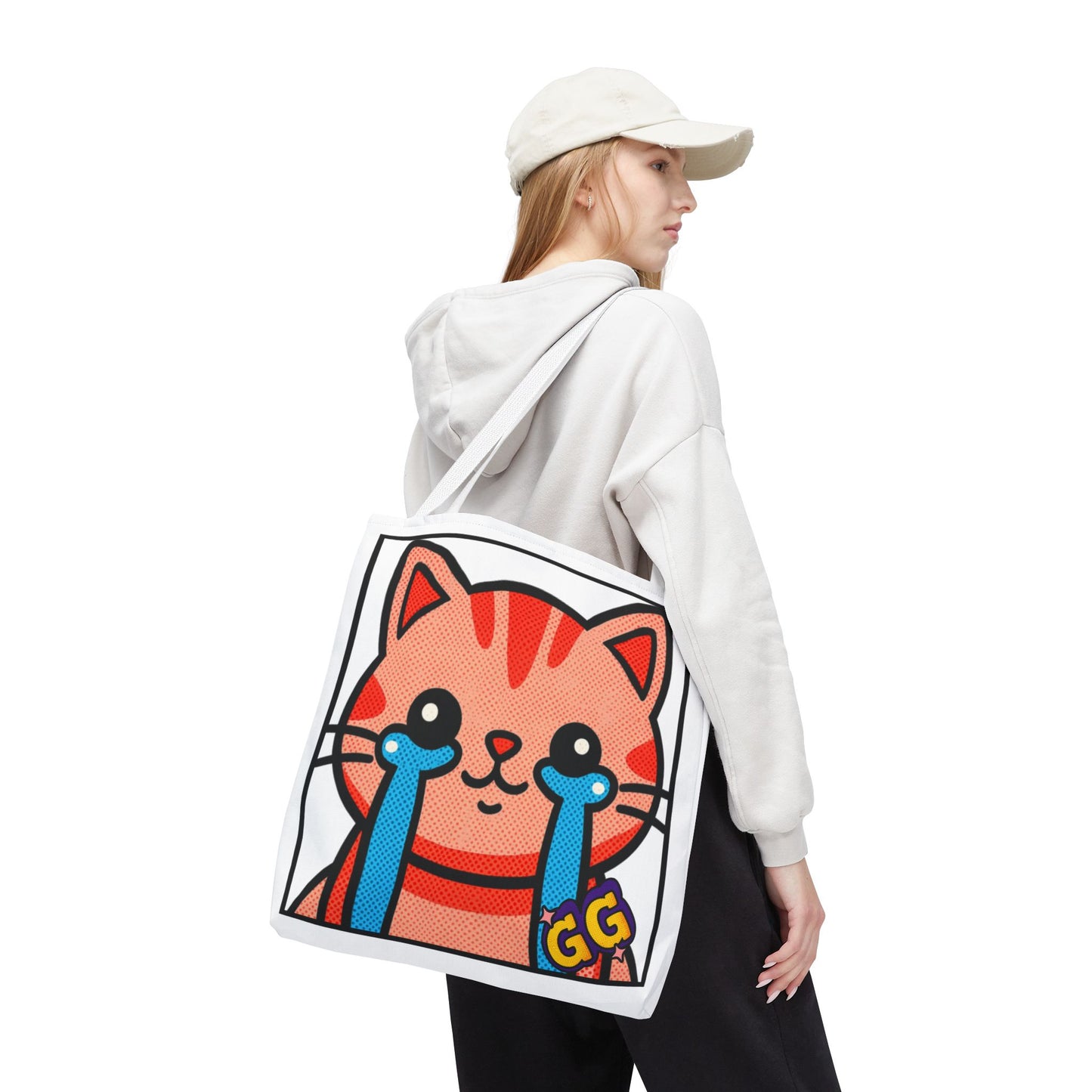 Good Game Tears of Joy - Cute Crying Cat Tote Bag – Kawaii Pop Art Cat Emote GG