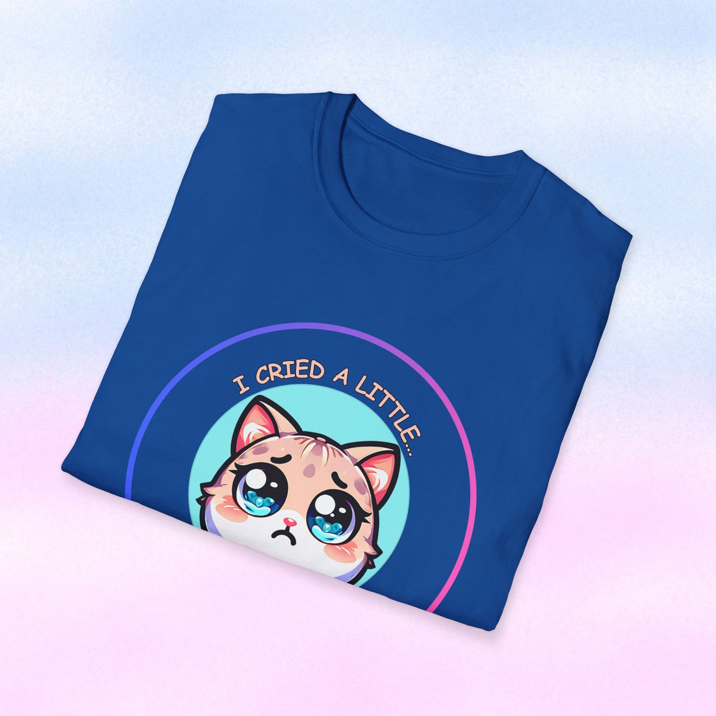 I Cried a Little.... OK a Lot - Sad Kawaii Cat Illustration T-Shirt | Cute Crying Kitty Graphic