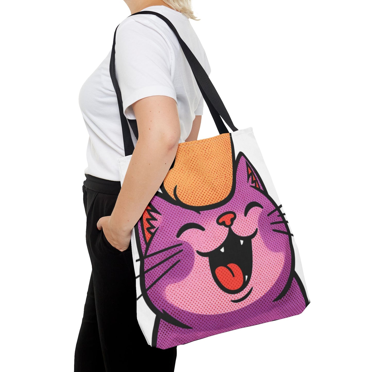 Happy Purple Cat Tote Bag — Cute Kawaii Cat Face AOP Tote